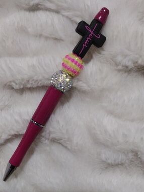 Handcrafted Pink Beaded Cross Pen